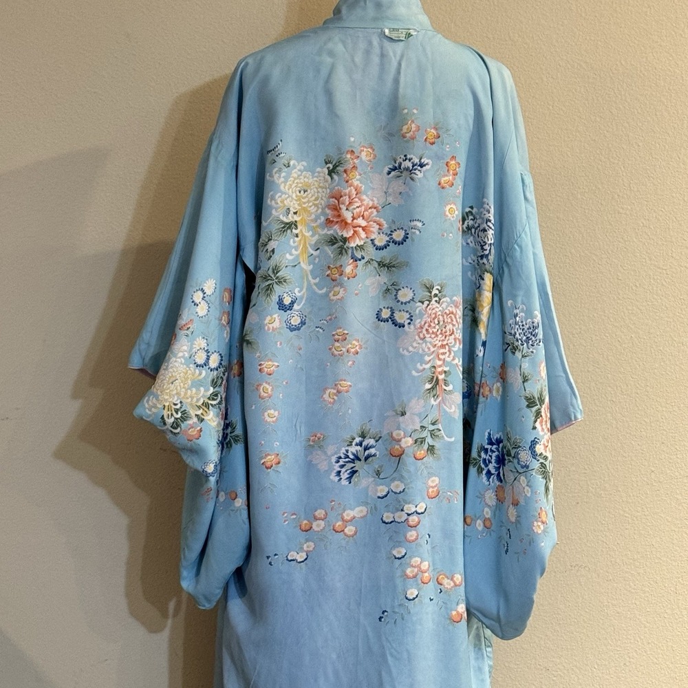 Vintage Reversible Japanese Rayon Kimono Robe Purple Floral Made Japan 1930s - Picture 9 of 16